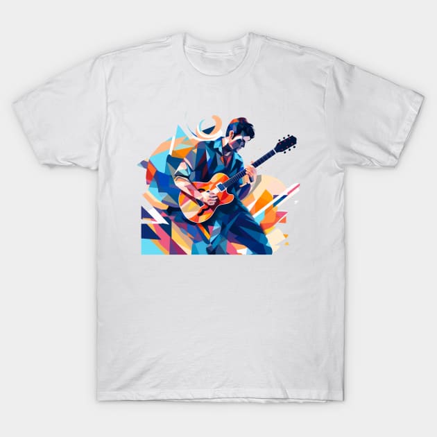 Blues Serenade - Guitarist in Vibrant Hues T-Shirt by RokaaShop